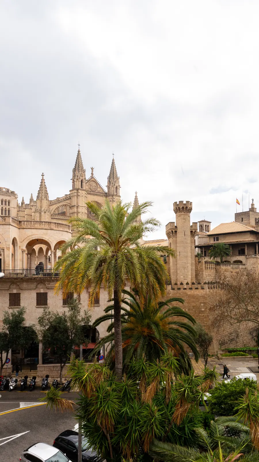 Kathedrale La Seu in Palma de Mallorca mit Stadtmauer und Hafenbecken